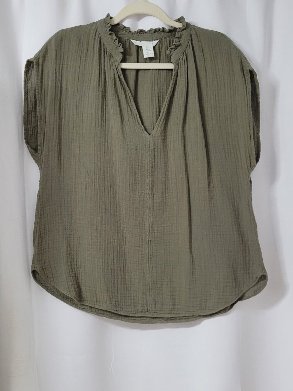 H&M Frill-Trimmed Cotton Blouse Ruffle Neck Top